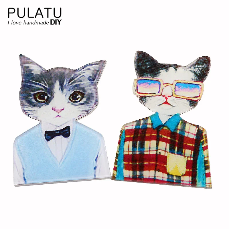 

PULATU Doctor Cat Brooches Acrylic Materials Cartoon Pins Brooch Girls and Boys Clothing Bag Trendy Jewelry Accessories