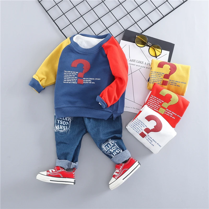 

ZWXLHH 2019 New Baby Girls Boys Clothes Suits Toddler Infant Clothing Sets Patchwork T Shirt Jeans Kids Children Casual Costume