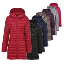 Женский зимний теплый Сверхлегкий пуховик Jaquetas Повседневный тонкий длинный рукав средней длины однотонный пуховик с капюшоном
