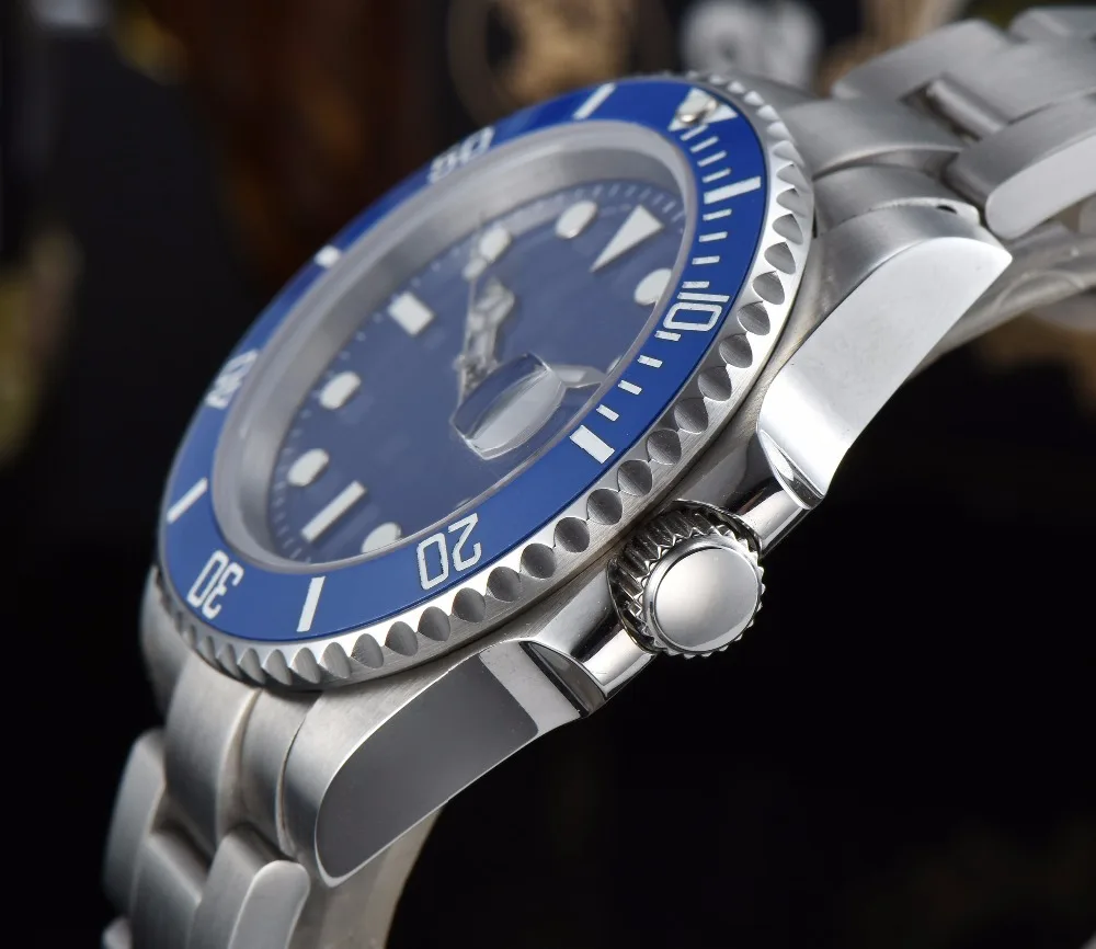 Для мужчин часы автоматический 40 мм стерильные синие светящийся циферблат из сапфирового стекла керамический Безель Дата двигаться Для мужчин t L40-5