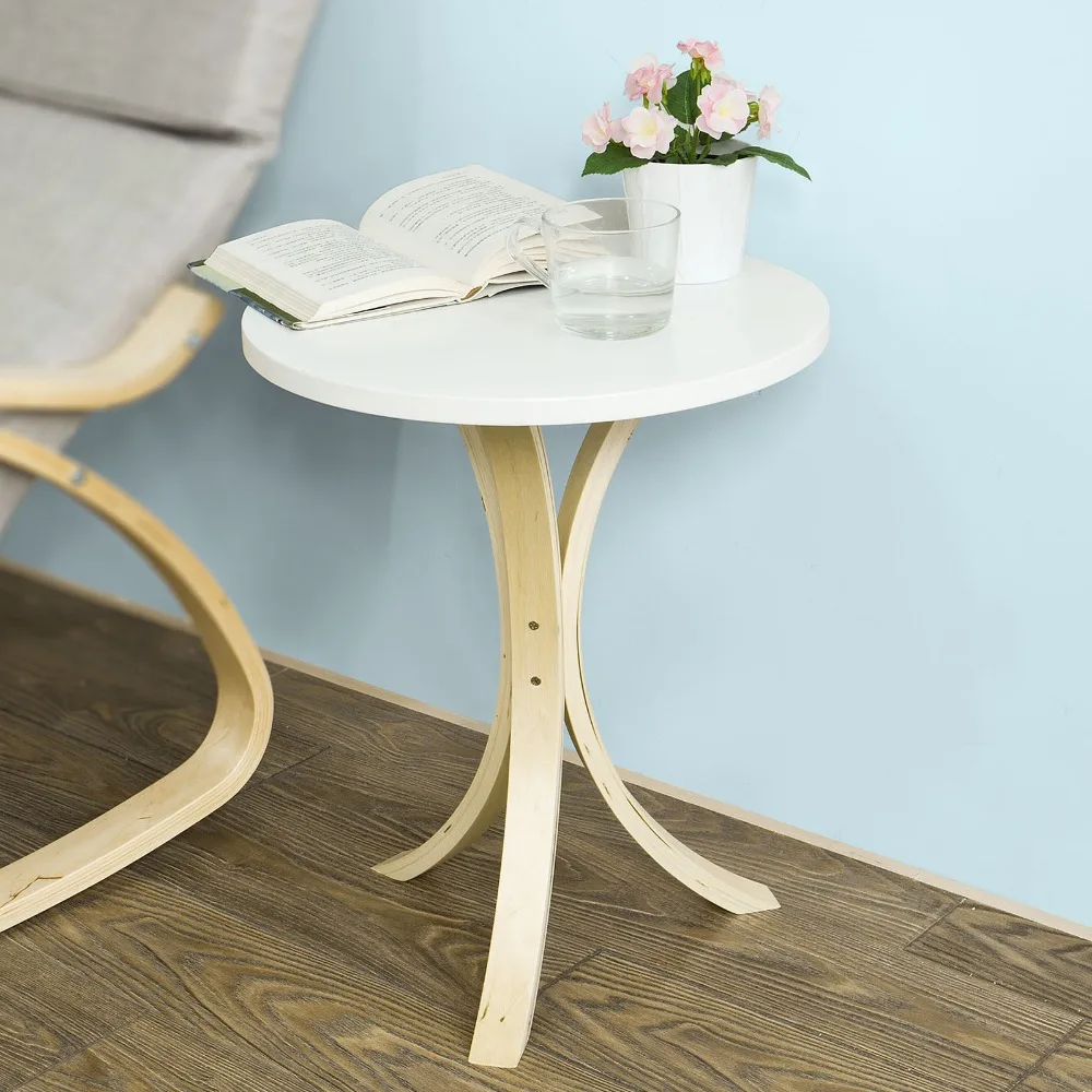 SoBuy FBT29-W, Modern Round Wooden Side Table, Tea Coffee Table, Telephone Table Living Room Furniture