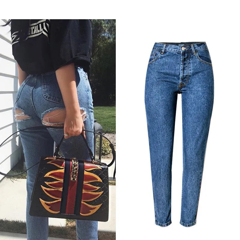 Super Sexy Butt Ripped Hole Jeans Slim Fit Women Jeans High Waist Exposed Hips Fashion Denim Women Boyfriend Skinny Jeans Femme