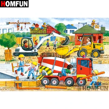 

HOMFUN Full Square/Round Drill 5D DIY Diamond Painting "Cartoon builder" Embroidery Cross Stitch 5D Home Decor Gift A07100