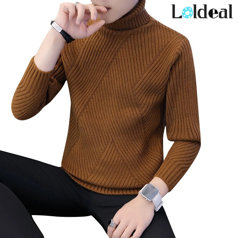 Loldeal الشتاء سميكة معطف شتاء الرجال الياقة المدورة غير النظامية شريط البلوزات صالح سليم البلوز Sueter هومبر تريكو سحب الأبيض