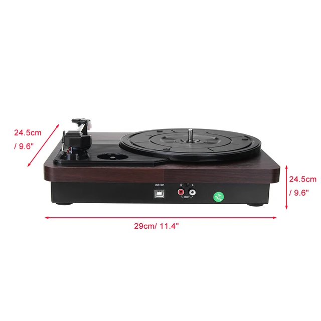 Record Player 33RPM Antique Gramophone Turntable Disc Vinyl Audio RCA R/L 3.5mm Output Out USB DC 5V Wood Color