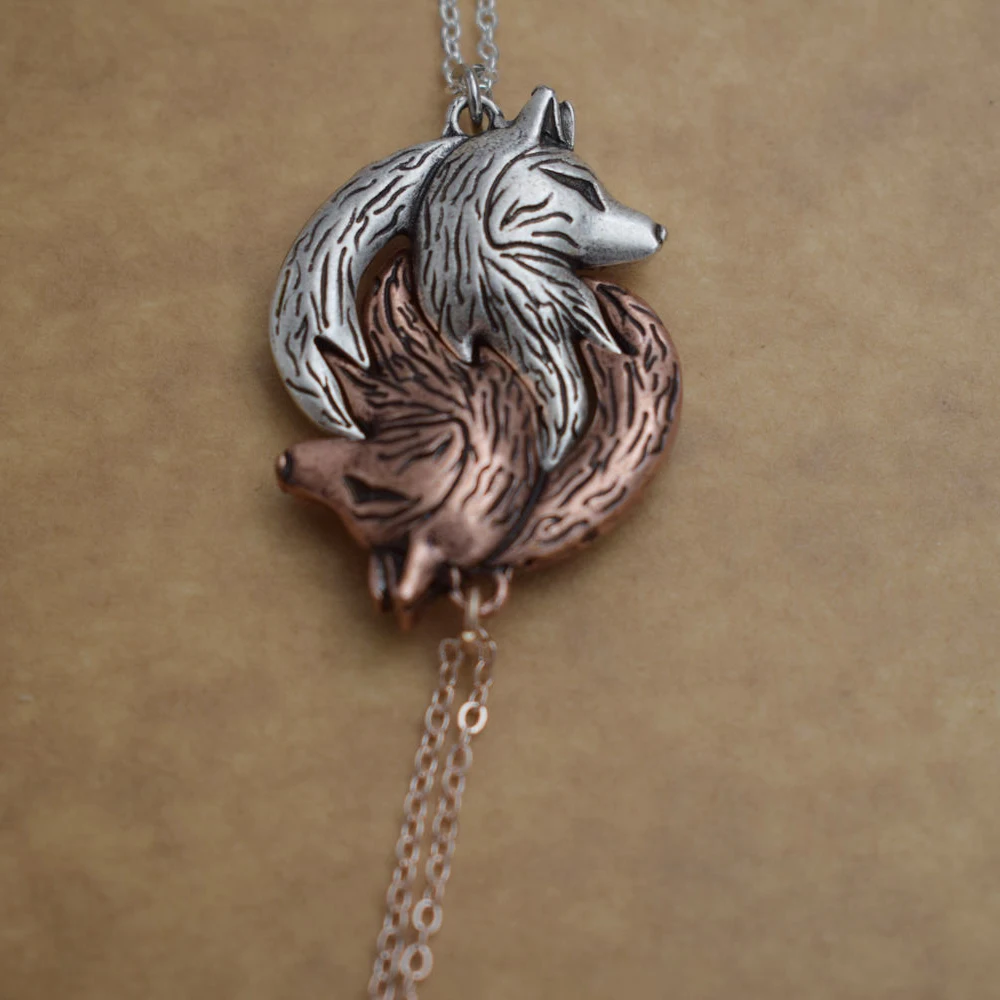 SanLan Wolf Yin Yang Necklace His and Hers Interlocking Couple wolf necklace gift