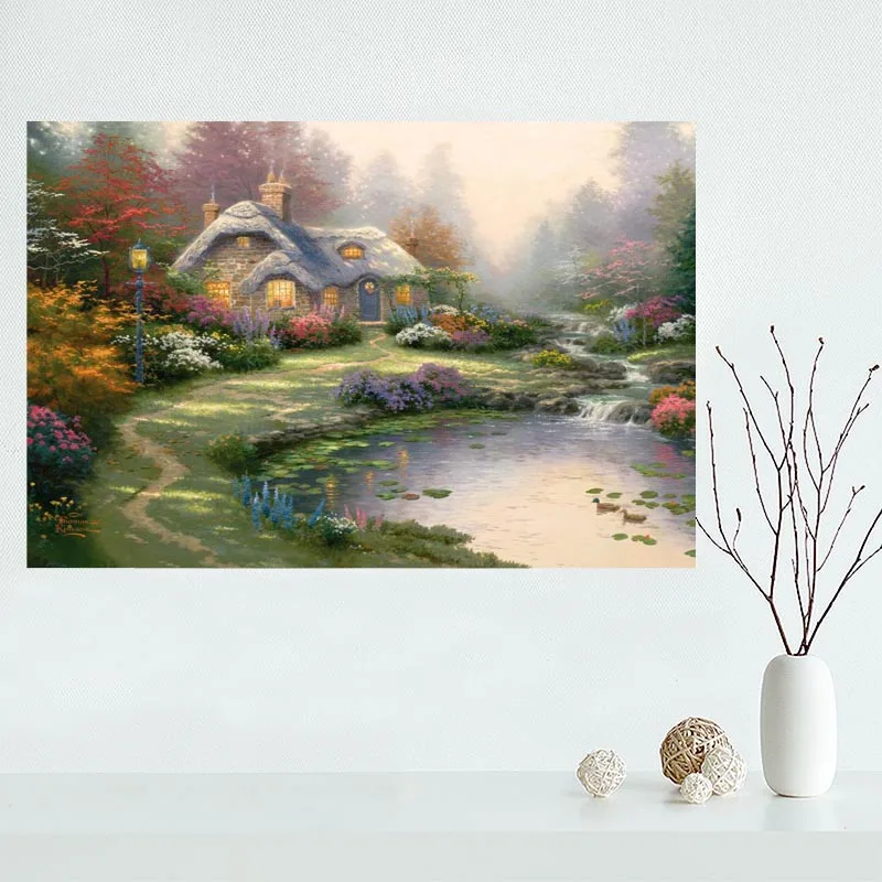 

New arrival Custom victorian garden canvas poster Home Decoration Wall Art cloth Silk Fabric wall poster print