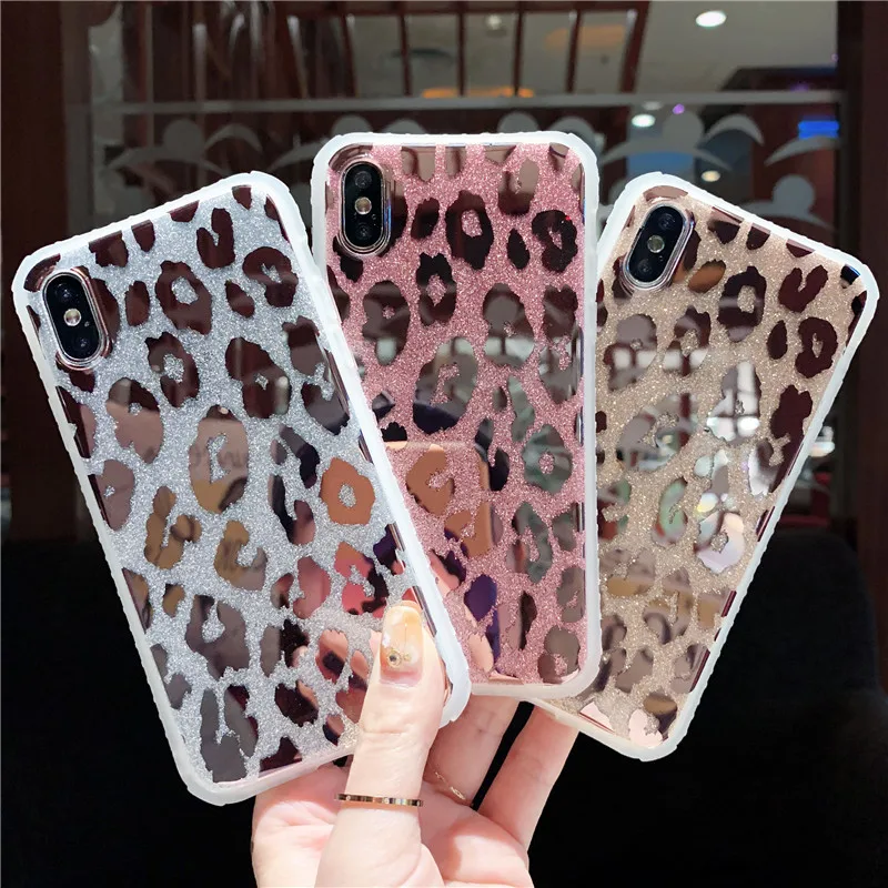 

Glitter leopard spot phone case For iphone X 6 7 8 plus case Luxury plating Soft case for iPhone XS Max XR shockproof cover