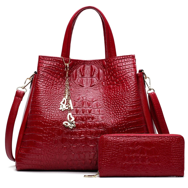 

Amberler Fashion PU Leather Women Bags Handbags Famous Brands Crocodile Pattern 2 Pieces Set Shoulder Bag Casual Small Tote Bags