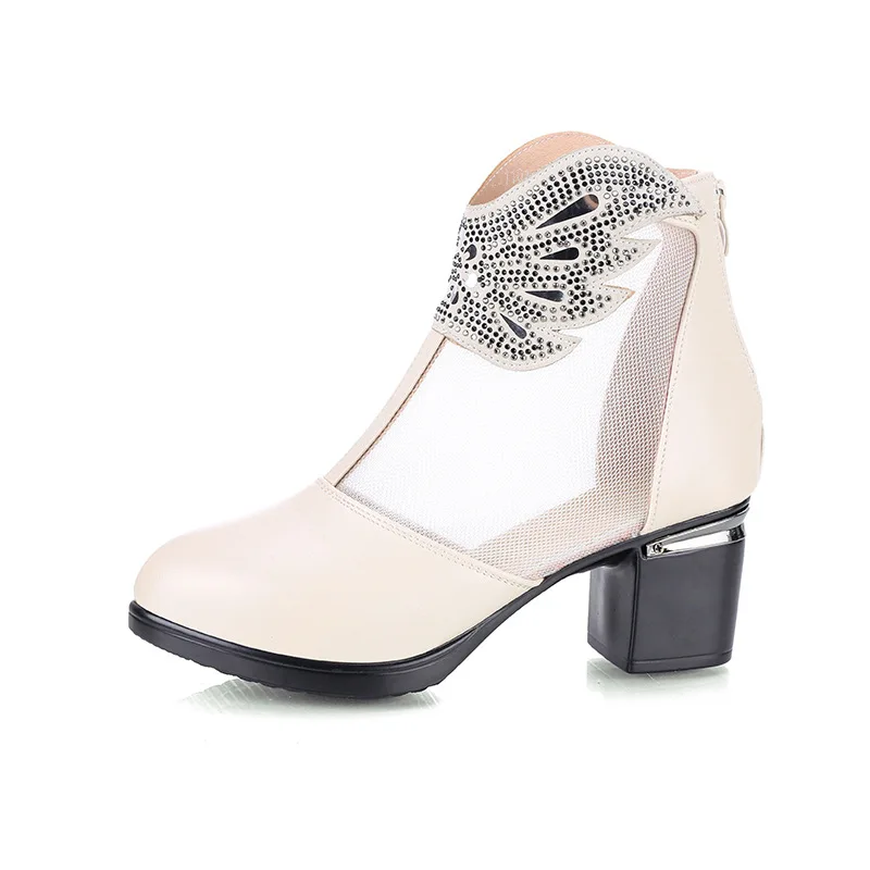 

2019 Women's Shoes High Heels Sandals Solid Color Breathable Mesh Shoes Fish Mouth Shoes Sandals Square Heel Zipper EUR35-39