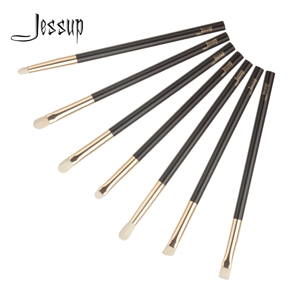 

Jessup 7pcs Coffee/Gold Goat Hair Wooden Handle Eyeshadow Concealer Lip Blending Contour Eyeliner Make up Brush Set T101