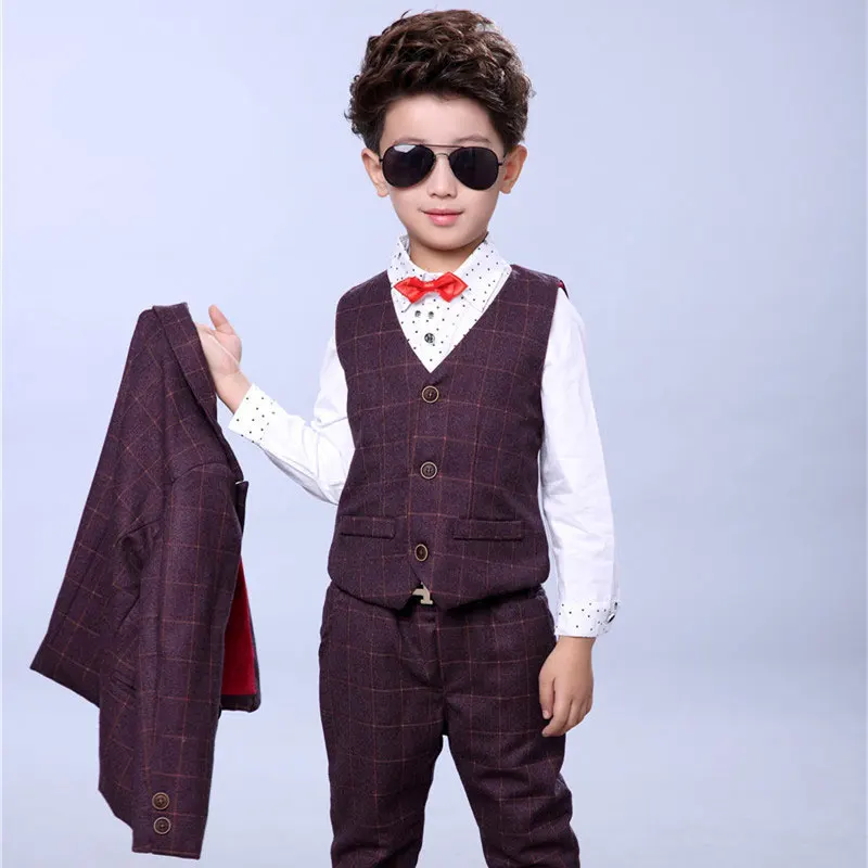 Fashion Lattice boys suits for weddings Single Button blazers for boys