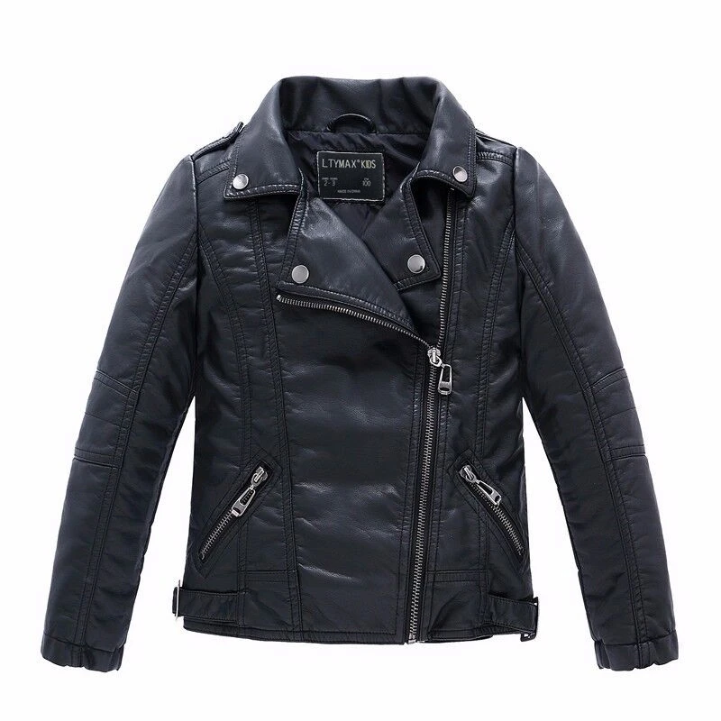 white pea coat Brand Fashion Classic Girls Boys Black Motorcycle Leather Jackets Child Coat For Spring Autumn 2-14 Years outerwear jacket