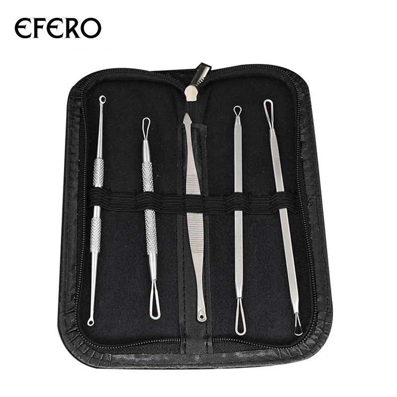

EFERO 5Pcs/Set Acne Blackhead Removal Needles Stainless Steel Pimple Spot Comedone Extractor Cleanser Beauty Face Clean Care Kit