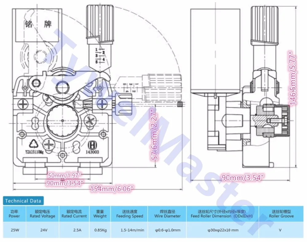Wire Feeder 24V 25W Welding Wire Feed Assembly 0.8-1.0mm/.03-.04"(detault) Wire Feeder of MIG/MAG Welding SSJ-4D 6
