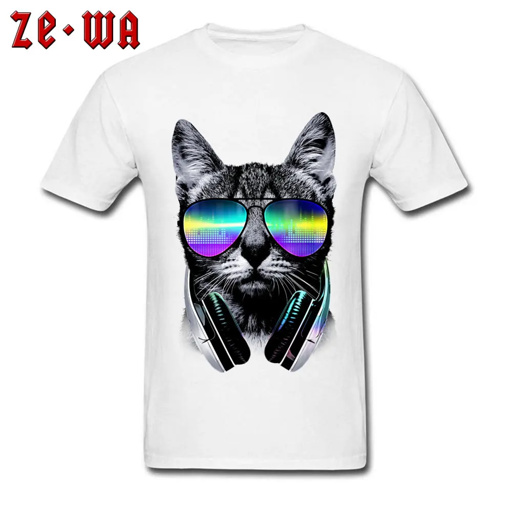 Music Lover Cat V.II 100% Cotton Men Short Sleeve Tops T Shirt Birthday Lovers Day T-Shirt Camisa T-shirts Wholesale O-Neck Music Lover Cat V.II white
