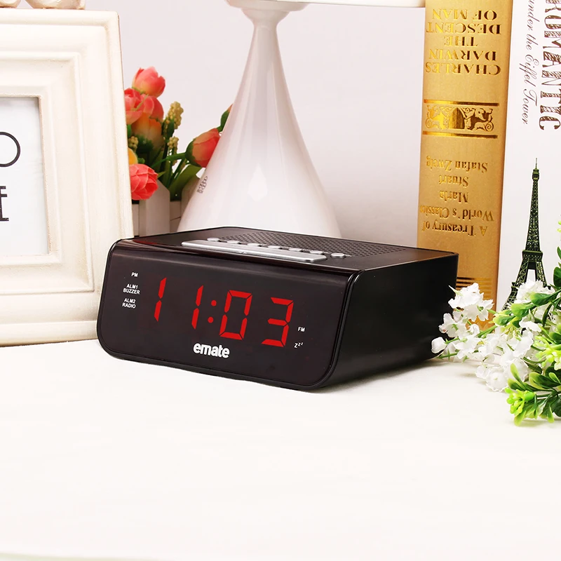 LED digital alarm clock radio power by plug free snooze alarm LCD desktop clock digital