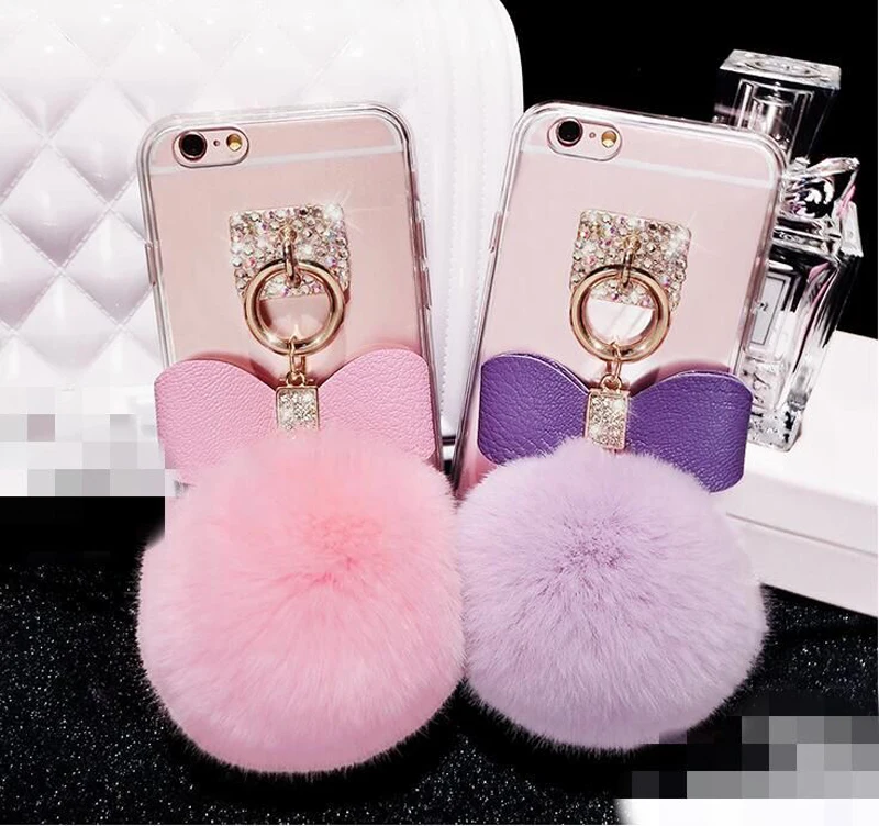 

Cony Hair Fur Ball Tassel Rhinestone Phone Cover Case For Samsung Galaxy C10 C9 C7 C8 C5 Pro Phone skins