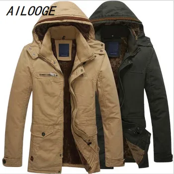 

AILOOGE Winter Jacket Men 2017 Brand Fleece Duck Down Jacket Parka Winter Man Casual Outerwear Slim Velvet Overcoat Male Coat