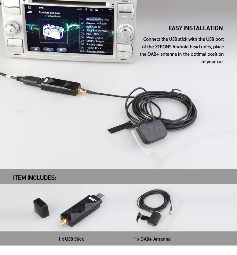 XTRONS USBDAB01 USB 2,0 цифровым DAB+ одновременное подключение двух телефонов ТВ спутниковый приемник только для автомобильный монитор XTRONS стерео-и акустическими системами Android 5,1 6,0 7,1 и 8,0