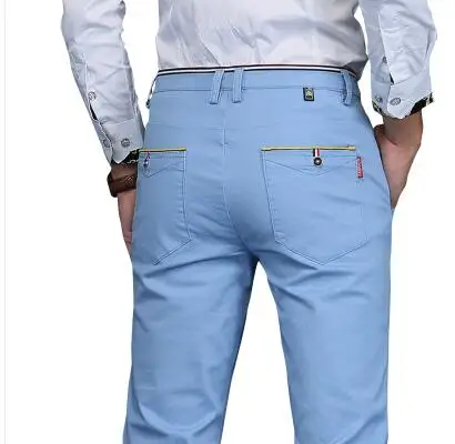 Весенние повседневные штаны, мужские эластичные коммерческие обтягивающие брюки, узкие брюки, легкость в уходе, весенние и осенние брюки - Цвет: Sky blue