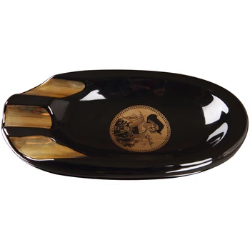 

New Type Luxury Gadgets Round Black Bone Ceramic Cigar Ashtray Holder with 3 Rests