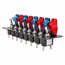 DC12V 20A гоночный автомобиль переключатель тумблер панель для гоночного автомобиля углеродное волокно 8 переключателей красный и синий гоночный автомобиль переключатель панель