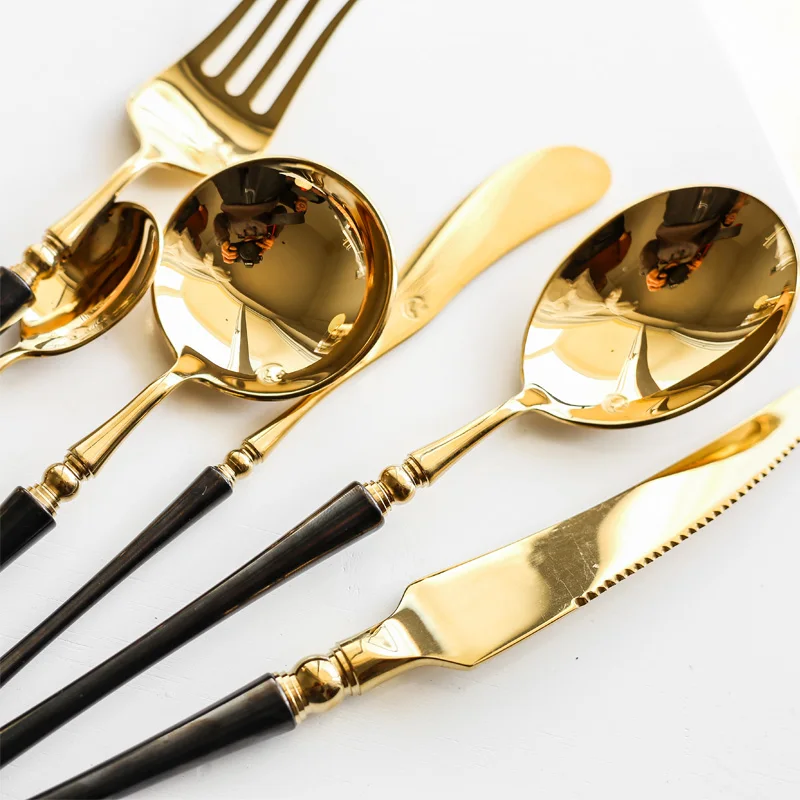 Retro black gold 304 stainless steel tableware knives fork spoon metal