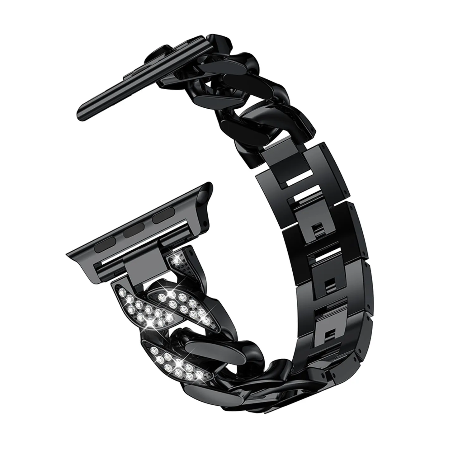 Для женщин женские часы-браслет для наручных часов Apple Watch, версии 5 4 3 2 1 алмазное ковбойская цепь на ремешке металлические звеньевые 38/42/40/44 мм длина браслета - Цвет ремешка: Черный