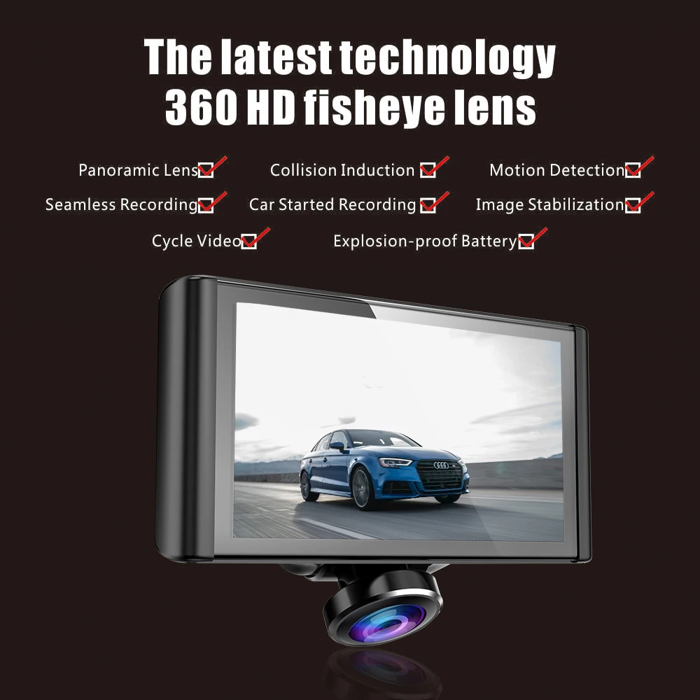 Dash cam 360 градусов Рыбий глаз объектив Автомобильный видеорегистратор Камера HD 1080 P