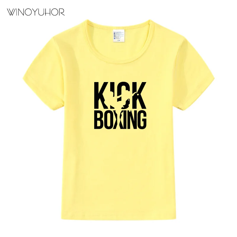 Забавные футболки с принтом «Kick Boxing» детские топы с короткими рукавами для мальчиков и девочек, футболки, крутая повседневная одежда для малышей