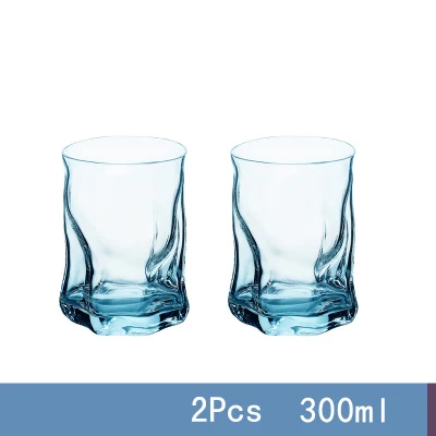 Креативные 2 шт./300 мл стеклянные чашки для горячей и холодной воды, прозрачные стаканы для вина, виски, шампанского, коктейли, посуда для напитков, вечерние, подарок - Цвет: blue 300ML