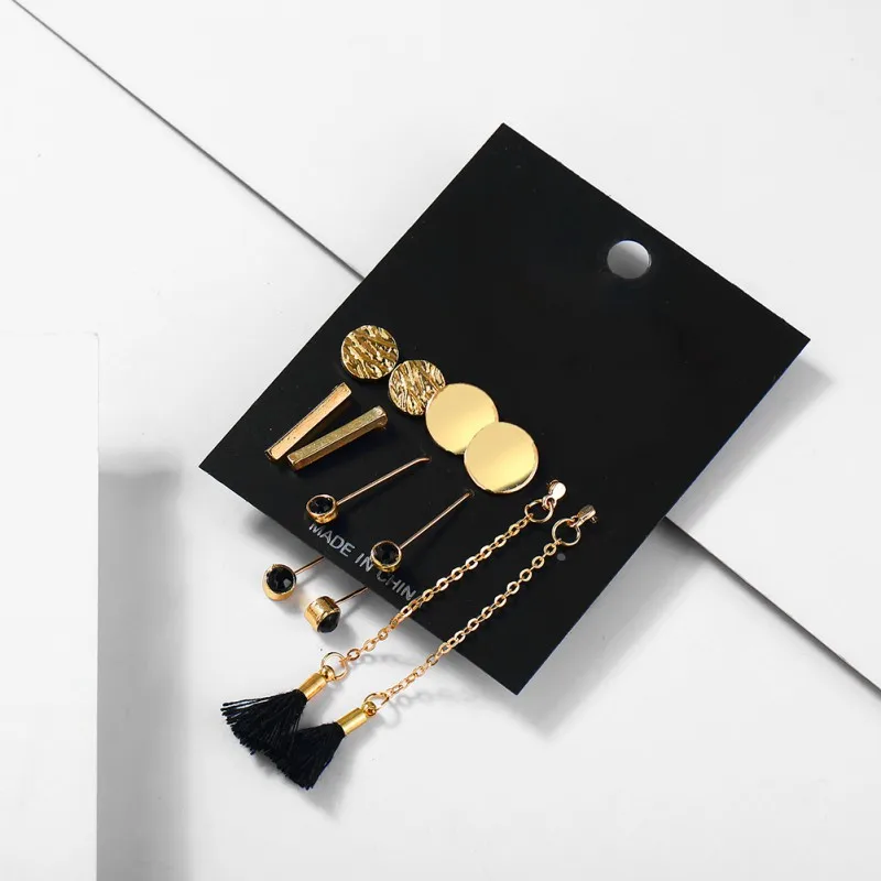 

5 Pairs Earrings Wafers Round Vertical Strip Tassel Female Ear Jewelry oorbellen Pretty Good Girl Ladies Ear Jewelry pendientes