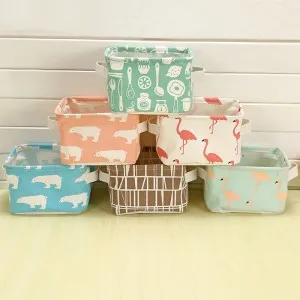 

Fashion square Fresh cotton printing desktop storage basket with handle small containing basket storage bag 21*16*13.5CM