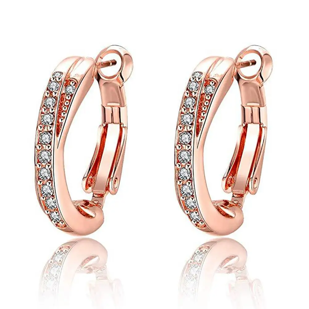 

Hot Women Elegant Hoop Clip Huggie Earrings Shiny Rhinestone Party Jewelry Lady Gift