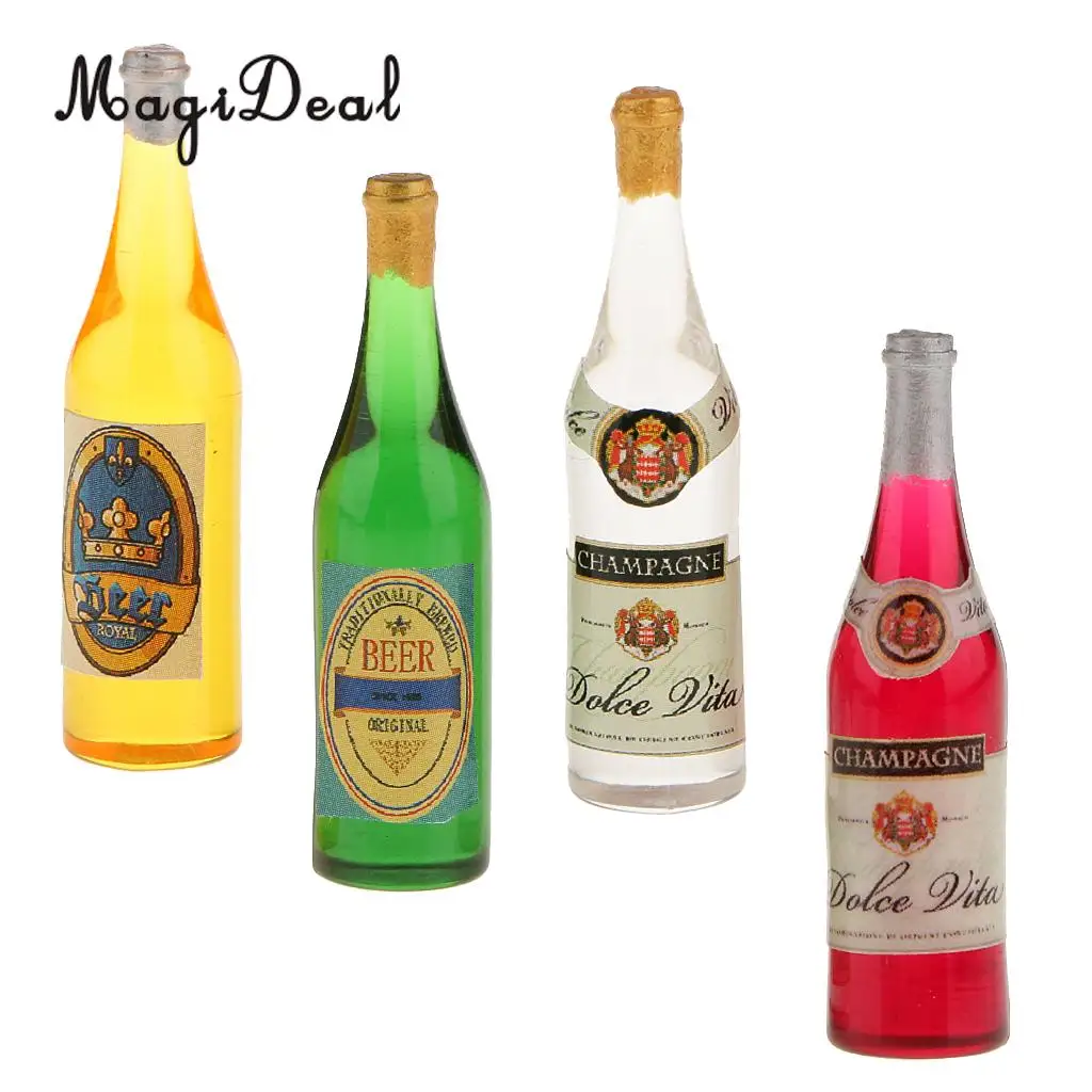 MagiDeal Colorful 4Pcs/Lot 1/12 Scale Wine Bottles Dollhouse Miniature for Coffee Shop Bar Pub Kitchen Desk Model Decor Toys