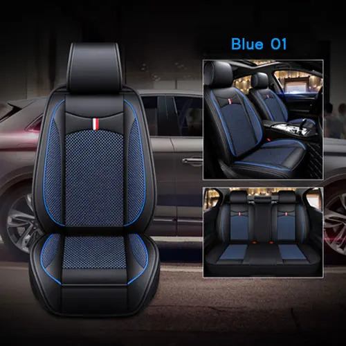Blue 01 Всесезонные Чехлы для автомобильных сидений из искусственной кожи/ледяного шелка, дышащие универсальные чехлы для автомобильных сидений, автомобильные аксессуары для интерьера - Название цвета: Blue 01