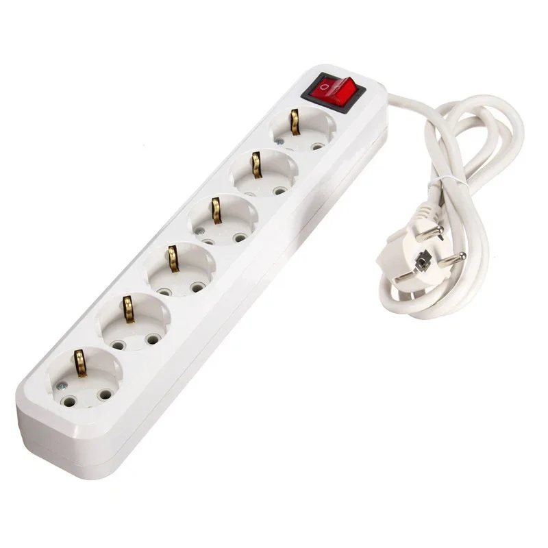 Ac Socket 6 Jack Eu Plug Power Strip 6 Outlet Power 250v 10a Extension