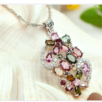 

Fashion Jewelry Pendant Women Necklace Suspension Natural Mix Colors Tourmaline Quartz Crystal Pendant 35*18*5 mm