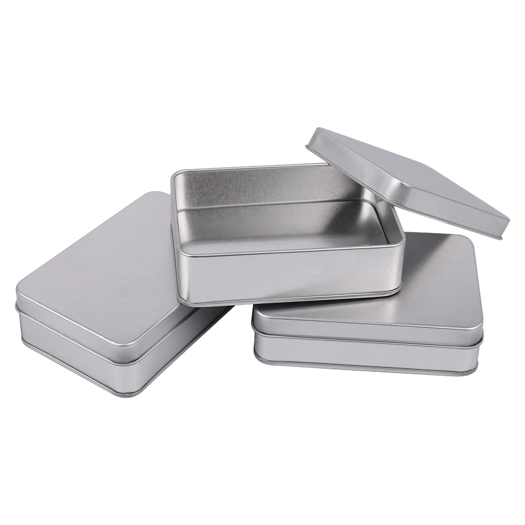 3pcs Small Metal Storage Box Tin Silver Storage Box Case Organizer For Money Coin Candy Key Jewelry Candy Food - 107 x 72 x 30mm