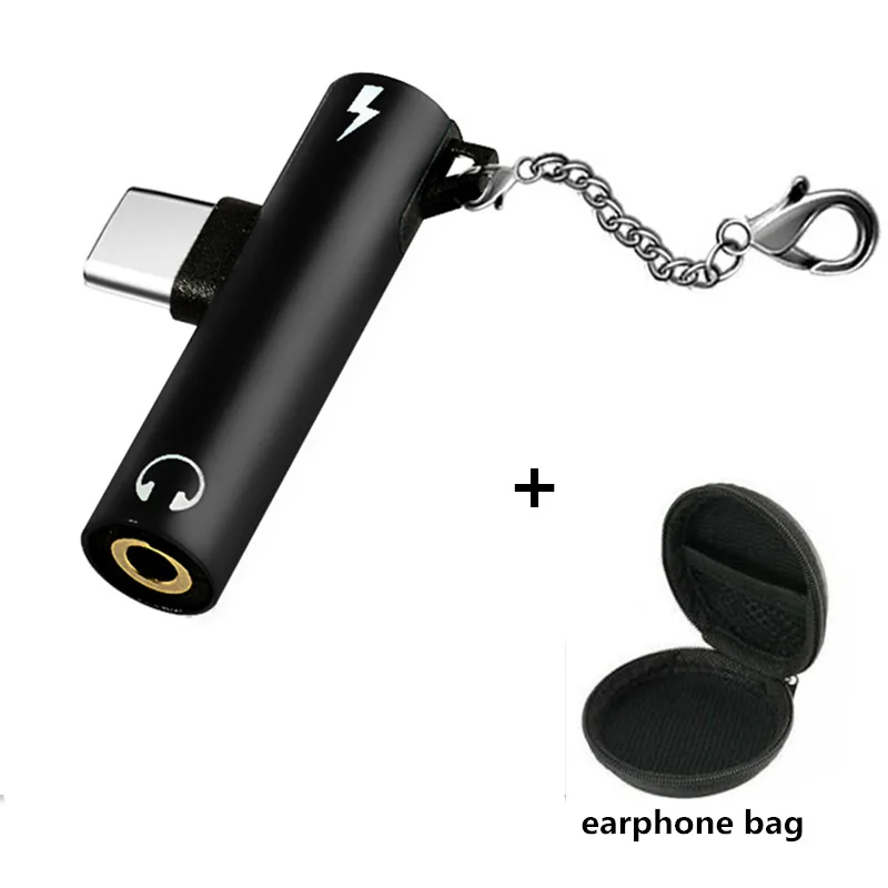 Type C до 3,5 мм аудио адаптер для наушников type-C 3,5 Aux Jack кабель для зарядки USB C USB-C Зарядка для Xiaomi для huawei P20 - Цвет: black with bag