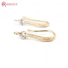 (31618)6PCS Height 17MM 24K Champagne Gold Color Plated Brass with Zircon Earrings Hook High Quality Diy Jewelry Accessories