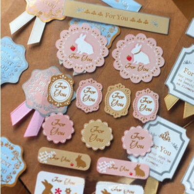 

vintage rabbit sticker gift label sticker decoration wholesale creative ribbon gift seal sticker