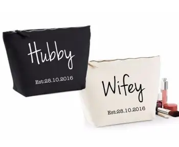 

Personalised Hubby & Wifey Cosmetic Make-up/Wash Gift Make Up Bagswedding Maid of Honour Unique Gift for Bridal Party Bag