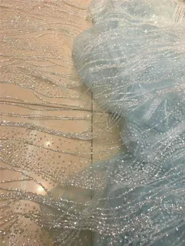

Wave design India glued glitter Tulle glitter lace fabric for lace accessories Wedding dress clothes YG-265