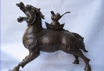 

song voge gem S1349 Chinese Regius classic 100% Pure Bronze Fu Foo Dog beast kylin with bird Censer