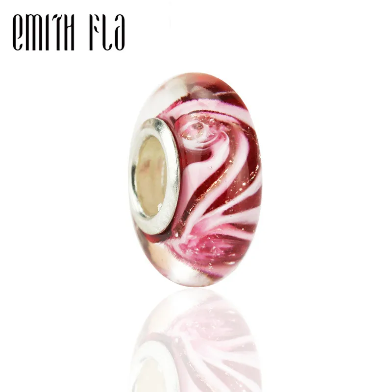 

Authentic 925 Sterling Silver 3D Peach Blossom Murano Glass Beads Charms DIY Fit For European Original Bracelets & Necklace DIY