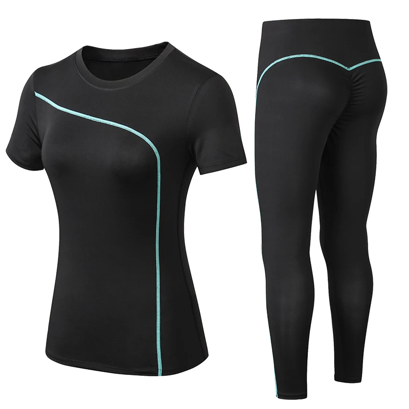 

Yoga Set Quick Dry 2 Piece Female Short-sleeved long Pants Outdoor Sportswear Fitness suit Plus Size Sport outfit for woman