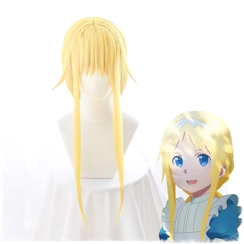 

Sword Art Online Alice Synthesis Thirty Wig for Women Girls 95cm Long Straight Braided Synthetic Hair Wig Anime Cosplay Wig Gold