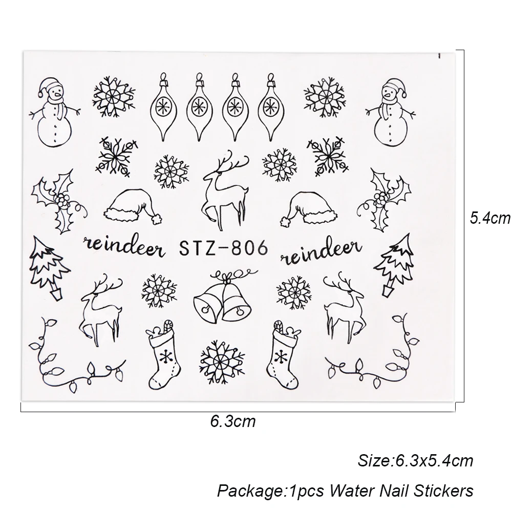 1 шт Водные Наклейки для ногтей Рождество год украшения наклейки для ногтей Санта Клаус подарок слайдеры тату маникюр декор TRSTZ797-808